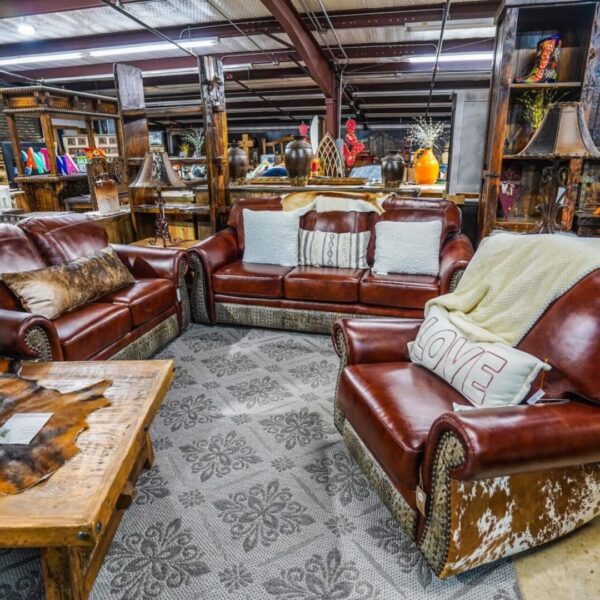 Three piece living room set customized with leather,Croc and White and Brown color cowhide